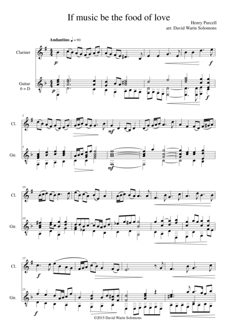 Free Sheet Music If Music Be The Food Of Love For Clarinet And Guitar