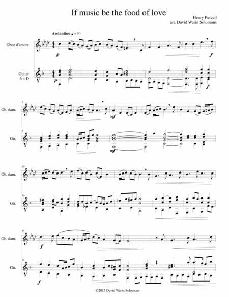 Free Sheet Music If Music Be The Food Of Love For Oboe D Amore And Guitar