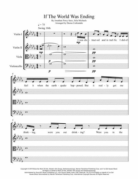 Free Sheet Music If The World Was Ending Jp Saxe Julia Michaels For String Quartet