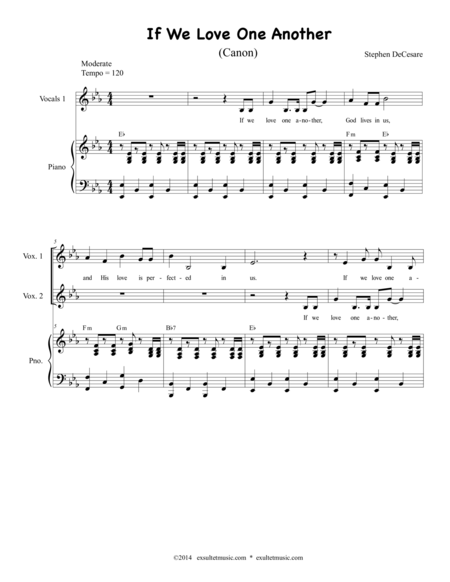 Free Sheet Music If We Love One Another Canon