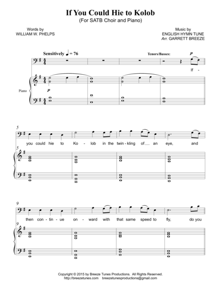 Free Sheet Music If You Could Hie To Kolob Satb