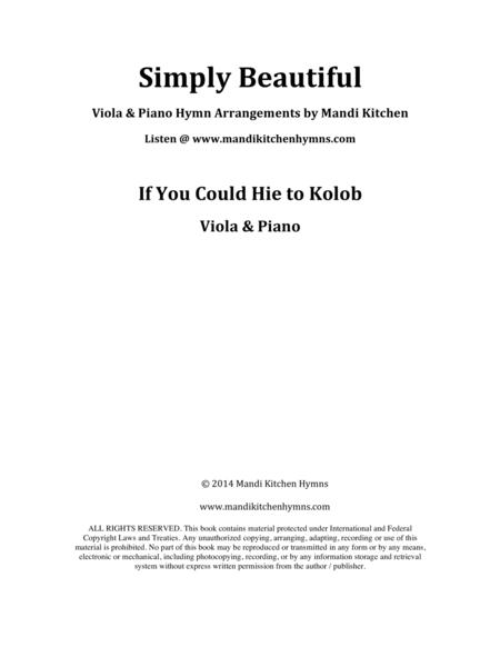 If You Could Hie To Kolob Viola Piano Duet Sheet Music