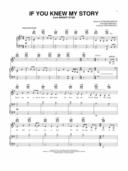 Free Sheet Music If You Knew My Story From Bright Star Musical