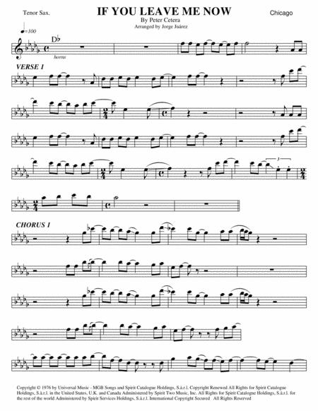 If You Leave Me Now Tenor Sax Sheet Music