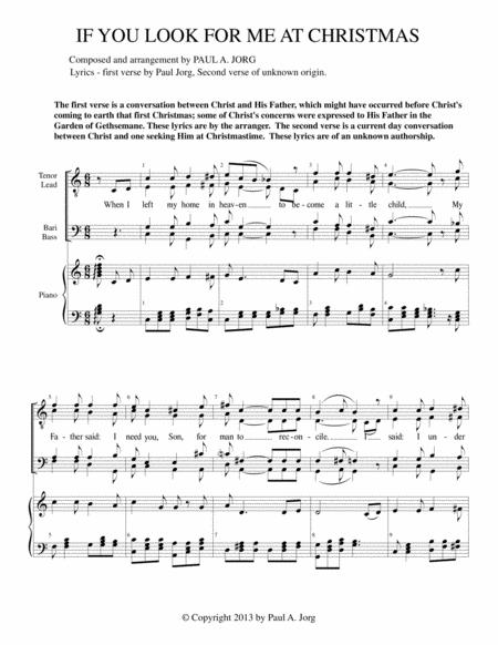 If You Look For Me At Christmas Ttbb Piano Sheet Music