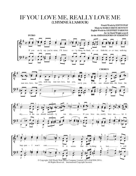 If You Love Me Really Love Me Hymne A L Amour F Chorus Pricing Sheet Music