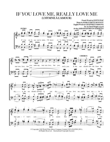 If You Love Me Really Love Me Hymne A L Amour M Chorus Pricing Sheet Music