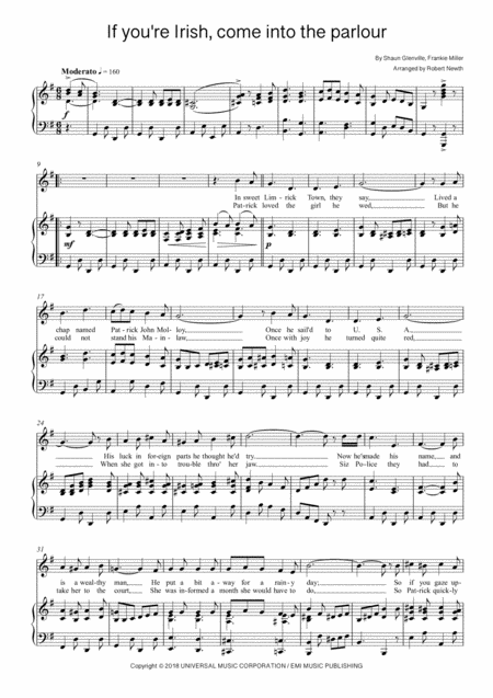 If You Re Irish Come Into The Parlour Voice And Piano Sheet Music