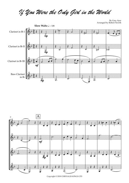 If You Were The Only Girl In The World For Clarinet Quartet Sheet Music