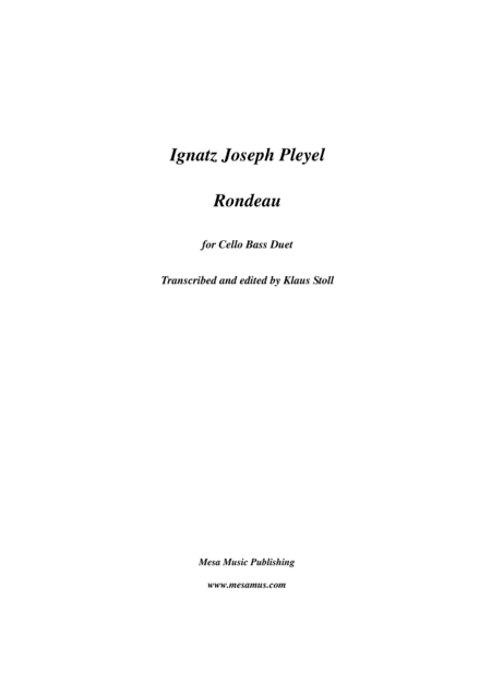 Ignatz Joseph Pleyel 1757 1831 Rondeau For Double Bass And Cello Transcribed And Edited By Klaus Stoll Sheet Music