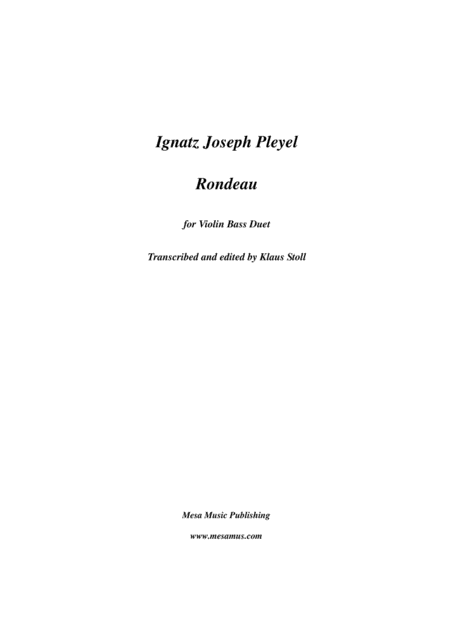 Ignatz Joseph Pleyel 1757 1831 Rondeau For Double Bass And Violin Transcribed And Edited By Klaus Stoll Sheet Music
