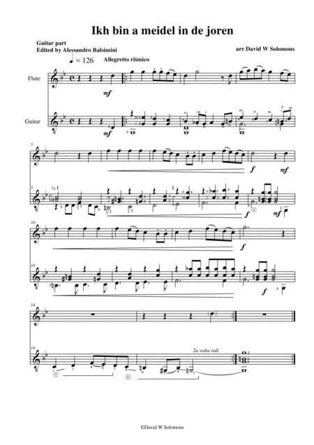 Free Sheet Music Ikh Bin E Meidel In De Joren I Am A Girl Come Of Age For Flute And Guitar