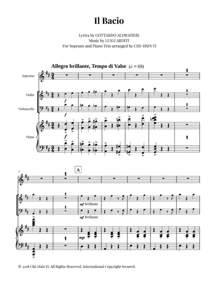 Il Bacio Soprano Piano Trio Sheet Music