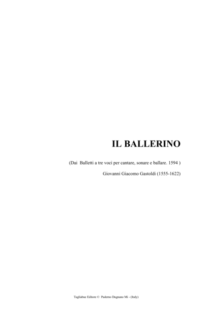 Free Sheet Music Il Ballerino Sonatemi Un Balletto G G Gastoldi For Stb Choir