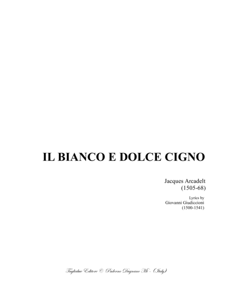 Free Sheet Music Il Bianco E Dolce Cigno J Arcadelt For Satb Choir