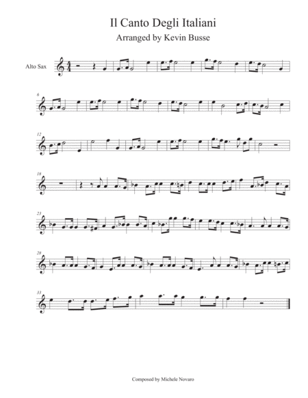 Il Canto Degli Italiani Alto Sax Sheet Music