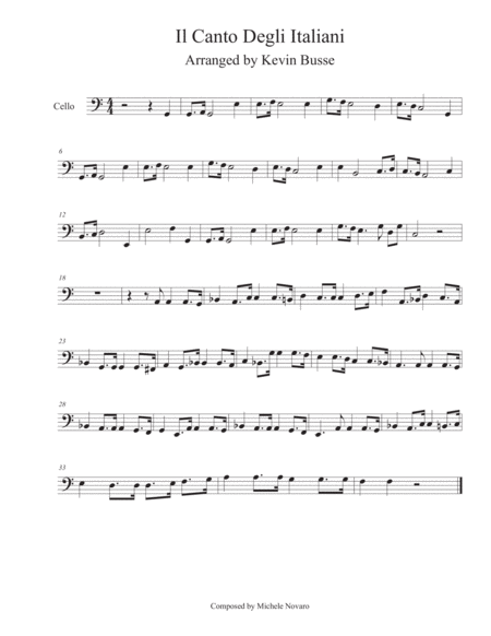 Il Canto Degli Italiani Cello Sheet Music