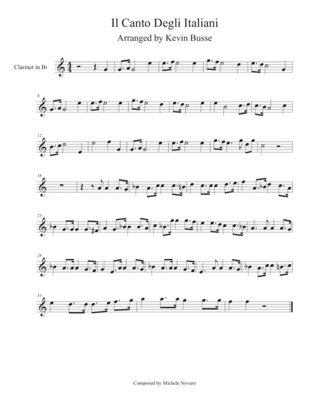 Il Canto Degli Italiani Clarinet Sheet Music