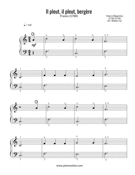 Free Sheet Music Il Pleut Il Pleut Bergre Easy Piano Solo