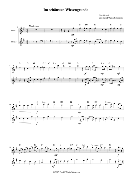 Im Schnsten Wiesengrunde For 2 Flutes And Guitar Chords Sheet Music