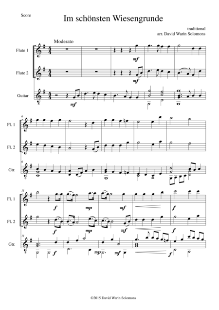 Im Schnsten Wiesengrunde For 2 Flutes And Guitar Sheet Music