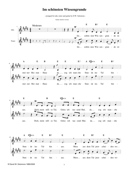 Free Sheet Music Im Schnsten Wiesengrunde For Alto Tenor And Guitar Chords