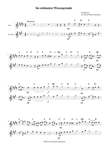 Im Schnsten Wiesengrunde For Flute Alto Flute And Guitar Chords Sheet Music