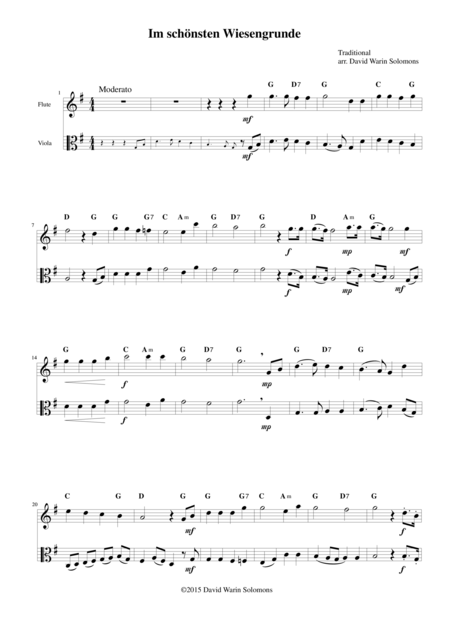 Free Sheet Music Im Schnsten Wiesengrunde For Flute Viola And Guitar Chords