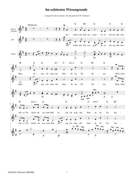 Im Schnsten Wiesengrunde For Mezzo Soprano Alto And Guitar Sheet Music