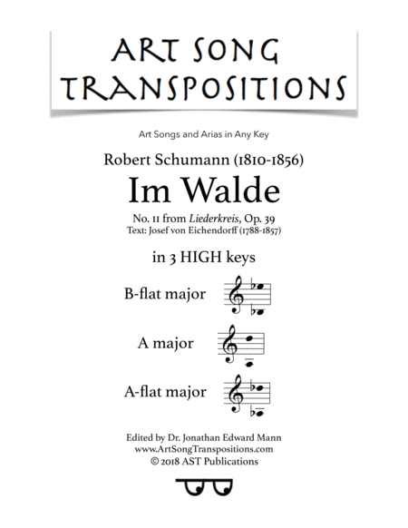 Free Sheet Music Im Walde Op 39 No 11 In 3 High Keys B Flat A A Flat Major