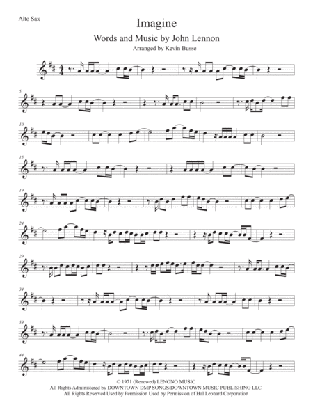 Imagine Alto Sax Sheet Music