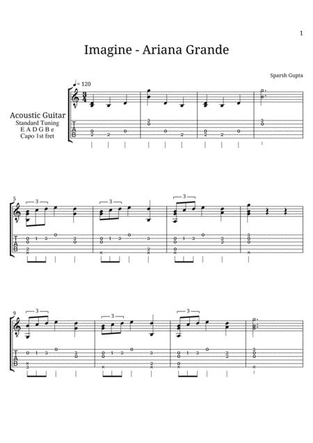 Imagine Ariana Grande Acoustic Fingerstyle Guitar Tab Sheet Music