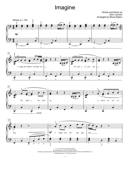 Imagine Arr Mona Rejino Sheet Music