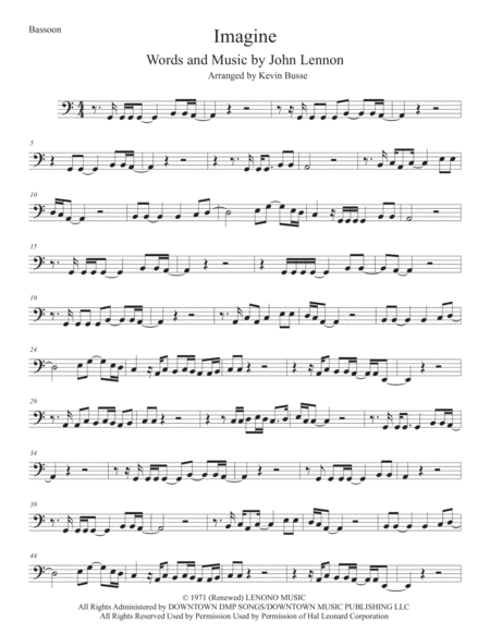 Imagine Bassoon Original Key Sheet Music