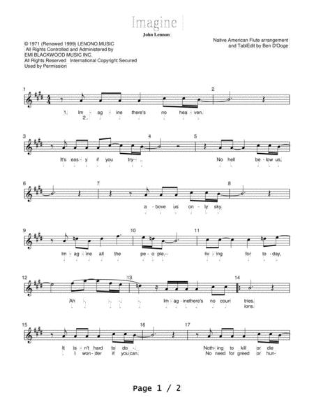 Free Sheet Music Imagine By John Lennon For Native American Style Flute