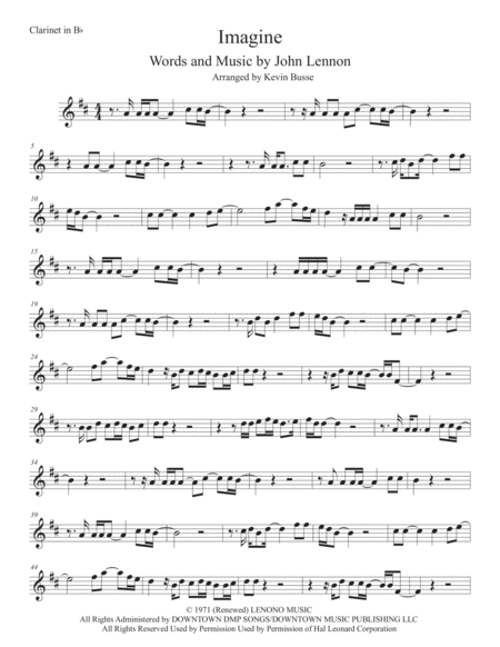 Imagine Clarinet Original Key Sheet Music