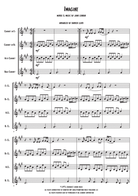 Imagine Clarinet Quartet Sheet Music