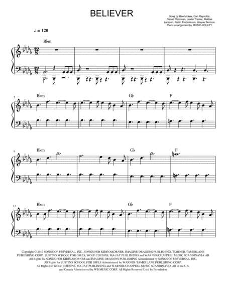 Free Sheet Music Imagine Dragons Believer Easy Piano Sheet In Bb Minor