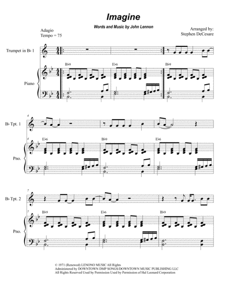 Imagine Duet For Bb Trumpet Sheet Music