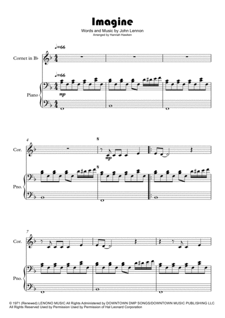 Imagine Easy Cornet Solo Sheet Music