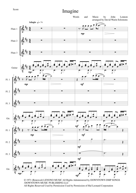 Imagine For Flute Trio And Guitar Sheet Music