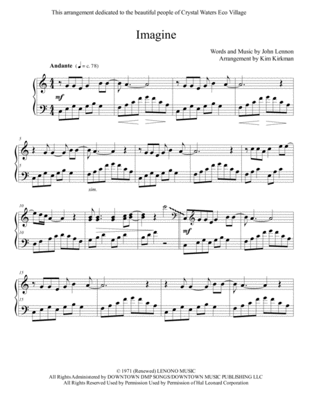 Free Sheet Music Imagine For Piano White Notes Only
