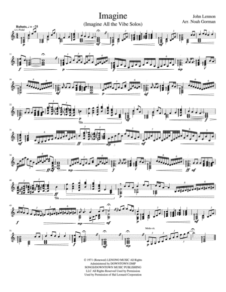 Imagine For Solo Vibraphone Sheet Music