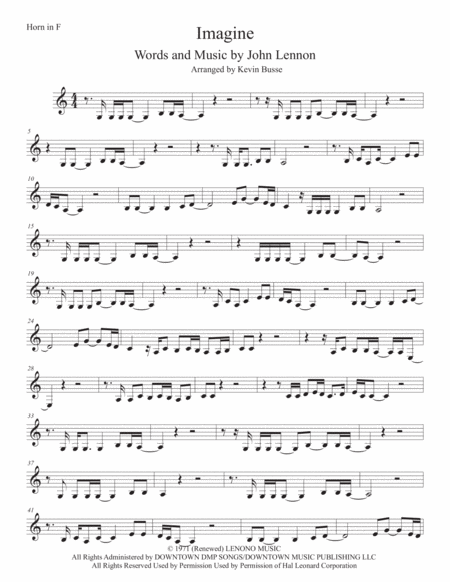 Imagine Horn In F Easy Key Of C Sheet Music