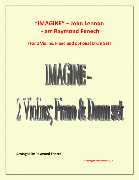 Imagine John Lennon 2 Violins And Piano With Optional Drum Set Sheet Music