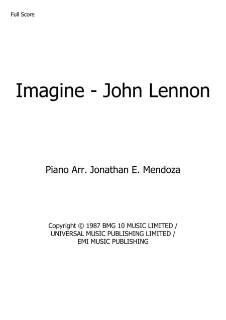 Imagine John Lennon Easy Piano Arrangement Sheet Music