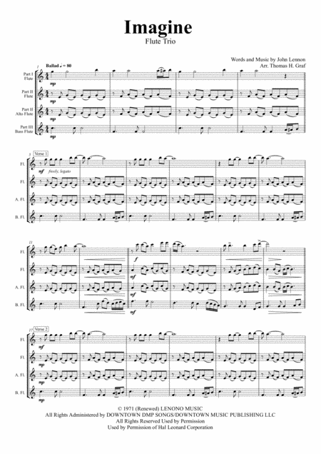 Imagine John Lennons Classic Flute Trio Sheet Music