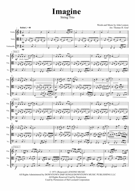 Free Sheet Music Imagine John Lennons Classic String Trio