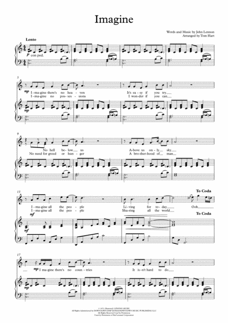 Imagine Piano With Vocals Sheet Music