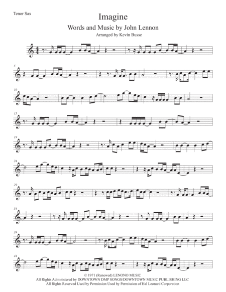 Imagine Tenor Sax Easy Key Of C Sheet Music